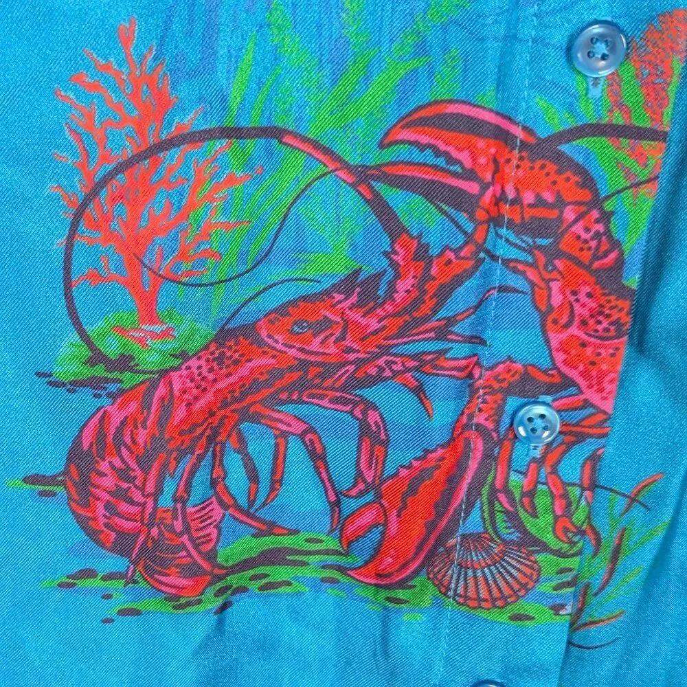J.Crew | Blue Lobster Print Silk Button Down Shirt Size 2